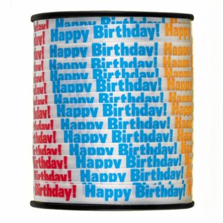 Balónková STUHA narozeninová - s potiskem Happy Birthday, barevná, délka 68m (zn. UNIQUE)