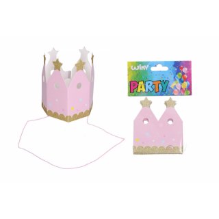 Princeznovská KORUNKA, papírová, růžová, velikost 9.6cm - set 4ks (zn. WIKY)
