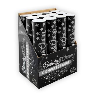 Vystřelovací konfety - stříbrné HVĚZDY, délka 30cm (zn. Godan)