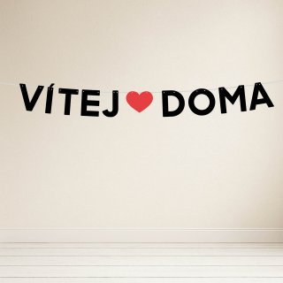 Papírová girlanda Vítej doma / Vítejte doma + SRDCE – černá, délka 110cm, stuha 300cm (zn. BalonkyPraha)