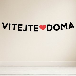 Papírová girlanda Vítej doma / Vítejte doma + SRDCE – černá, délka 110cm, stuha 300cm (zn. BalonkyPraha)