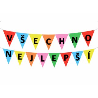 Vlaječková girlanda Všechno nejlepší - barevná písmena, výška 16.5cm - délka 225 až 300cm (zn. BalonkyPraha)