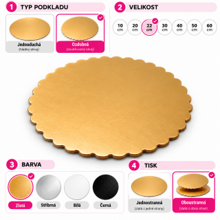 Podložka kruhová ozdobná, pevná - oboustranná, zlatá barva, průměr 22cm