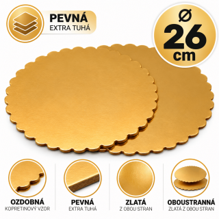 Podložka kruhová ozdobná, pevná - oboustranná, zlatá barva, průměr 26cm
