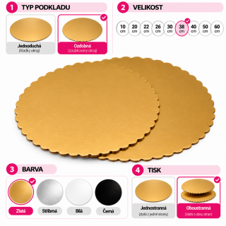 Podložka kruhová ozdobná, pevná - oboustranná, zlatá barva, průměr 38cm