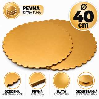 Podložka kruhová ozdobná, pevná - oboustranná, zlatá barva, průměr 40cm