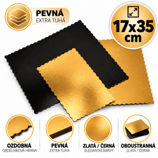 Podložka ozdobná, pevná, obdelníková, oboustranná, rozměr 17x35cm, zlatá/černá barva
