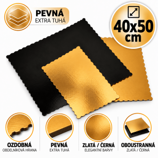 Podložka ozdobná, pevná, obdelníková, oboustranná, rozměr 40x50cm, zlatá/černá barva