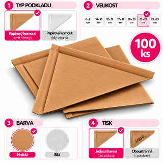 Papírové kornouty - kraftový, vázaný (PAP) (FSC Mix), rozměr 23x23 cm - set 100ks (zn. WIMEX)