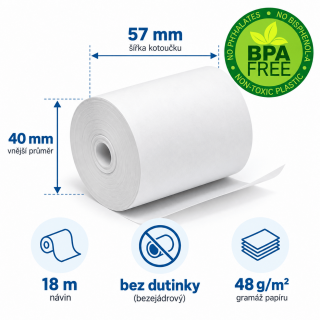 Pokladní termo-kotouček (pokladní páska) BPA FREE 57/40/ bez dutinky (18 m) - E17D, P14B