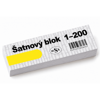 Šatnový blok / lístky do tomboly 1-200 čísel, 3 útržky od každého - žlutá barva