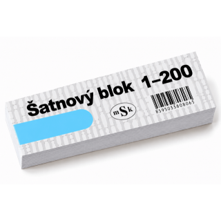Šatnový blok / lístky do tomboly 1-200 čísel, 3 útržky od každého - modrá barva