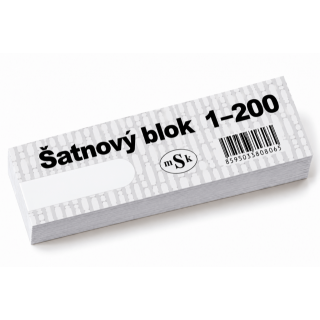 Šatnový blok / lístky do tomboly 1-200 čísel, 3 útržky od každého - bílá barva