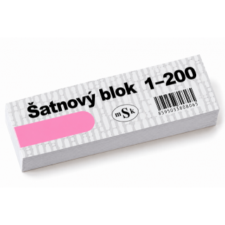 Šatnový blok / lístky do tomboly 1-200 čísel, 3 útržky od každého - růžová barva