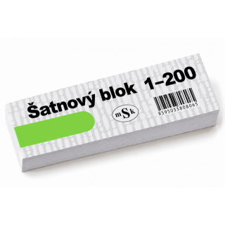 Šatnový blok / lístky do tomboly 1-200 čísel, 3 útržky od každého - zelená barva