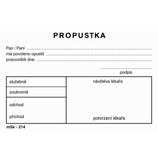 PROPUSTKA k lékaři A7 (214-mSk) 100 listů nepropisovací