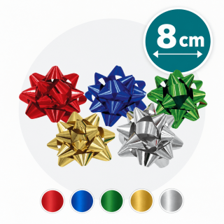 Dárková rozetka, samolepící, metalická, šířka 2mm/8cm, mix 5 barev (zn. MFP)