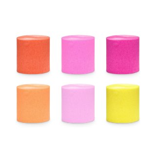 Sada krepových stuh – letní růžovo-oranžové barvy, 5cm/10m - set 6ks (zn. PartyDeco)