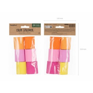 Sada krepových stuh – letní růžovo-oranžové barvy, 5cm/10m - set 6ks (zn. PartyDeco)