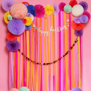 Sada krepových stuh – letní růžovo-oranžové barvy, 5cm/10m - set 6ks (zn. PartyDeco)