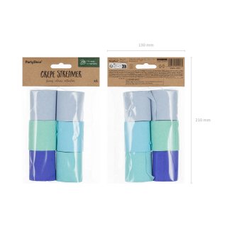 Sada krepových stuh – modro-zelené barvy, 5cm/10m - set 6ks (zn. PartyDeco)