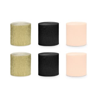 Sada krepových stuh – zlato-černé barvy, 5cm/10m - set 6ks (zn. PartyDeco)