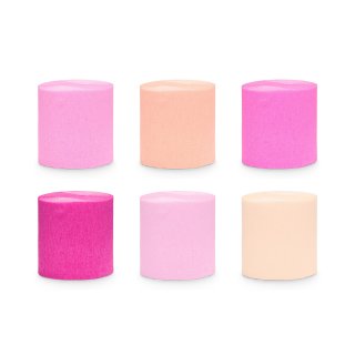 Sada krepových stuh – růžovo-béžové barvy, 5cm/10m - set 6ks (zn. PartyDeco)