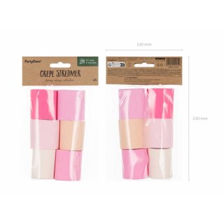 Sada krepových stuh – růžovo-béžové barvy, 5cm/10m - set 6ks (zn. PartyDeco)