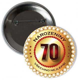 PLACKA narozeninová, Všechno nejlepší 70 let, velikost 6cm