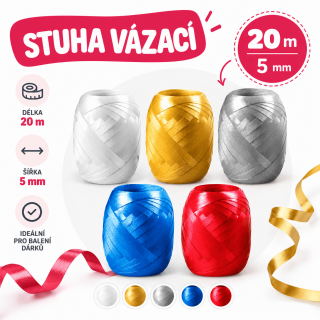 Dárková stuha vázací, plastová, 20m/5mm (zn. Ditipo)