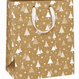 Vánoční dárková taška KRAFT stromečky - bílé ucho, rozměr 18x10x22.7 cm (zn. Ditipo)