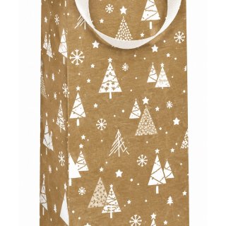 Vánoční dárková taška na láhev KRAFT stromečky - bílé ucho, rozměr 12.3x7.8x36.2cm (zn. Ditipo)
