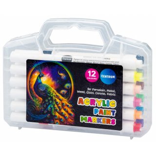 Akrylové fixy, kulatý hrot 11mm, 12 barev - v plastovém kufříku (zn. CENTRUM)