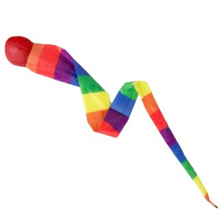 Míček měkký s dlouhým ocáskem, látka 100 cm, duhový na kartě (zn. Toi-Toys)