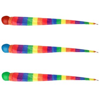 Míček měkký s dlouhým ocáskem, látka 100 cm, duhový na kartě (zn. Toi-Toys)