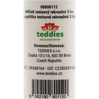 Míček tenisový rekreační, tuba - 3ks (zn. Teddies)