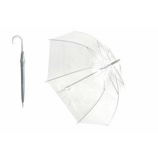 Deštník průhledný čirý, plast/kov, délka 82cm