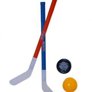 Hokejky pozemní, plastové, délka 72 cm, 2 kusy + florbalový míček + plastový puk