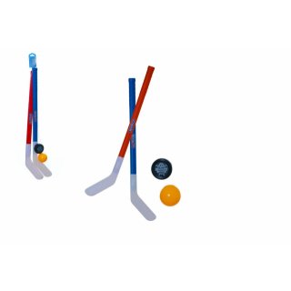 Hokejky pozemní, plastové, délka 72 cm, 2 kusy + florbalový míček + plastový puk
