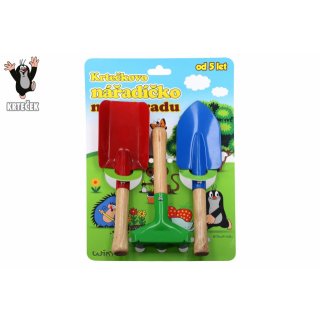 Zahradní NÁŘADÍ, kov/dřevo, lopatka, rýč a hrábě - set 3ks (zn. WIKY)