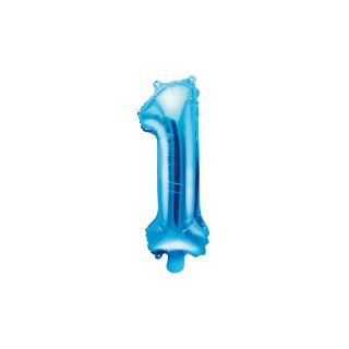 Fóliový balónek, velikost 35 cm, modrý, číslo 1 (zn. PartyDeco)