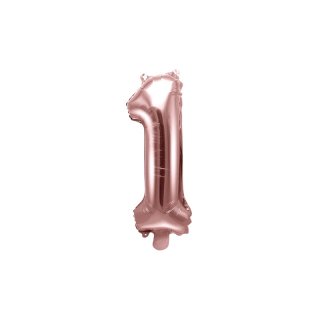 Fóliový balónek, velikost 35 cm, zlato růžový, číslo 1 (zn. PartyDeco)