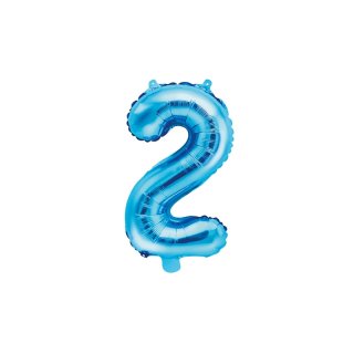 Fóliový balónek, velikost 35 cm, modrý, číslo 2 (zn. PartyDeco)