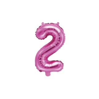 Fóliový balónek, velikost 35 cm, růžový, číslo 2 (zn. PartyDeco)