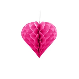 Papírová dekorace, tmavě růžová, srdce, 20 cm (zn. PartyDeco)