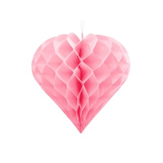 Papírová dekorace, světle růžová, srdce, 30 cm