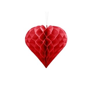 Papírová dekorace, červená, srdce, 20 cm (zn. PartyDeco)