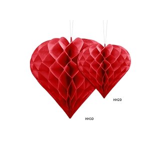Papírová dekorace, červená, srdce, 20 cm (zn. PartyDeco)