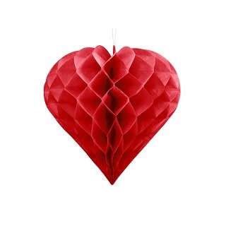 Papírová dekorace, červená, srdce, 30 cm