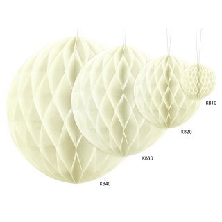 Papírová dekorace, světle krémová, koule, 20 cm (zn. PartyDeco)